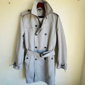 Banana Republic Trench Classic Gray Double Breasted Modern Academia Rain Coat M